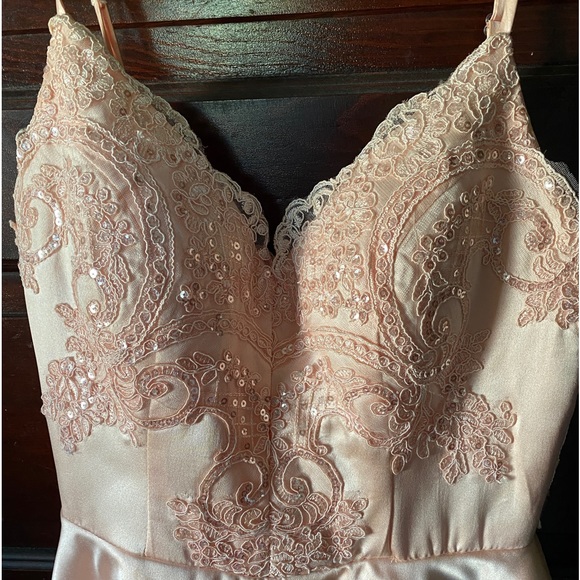 Pink Satin Lace Sequin Dress - Picture 4 of 8